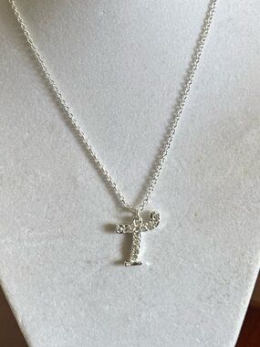 Initial “T” Pendant Necklace Crystal AccentsAdjustable 16”+2” Extender